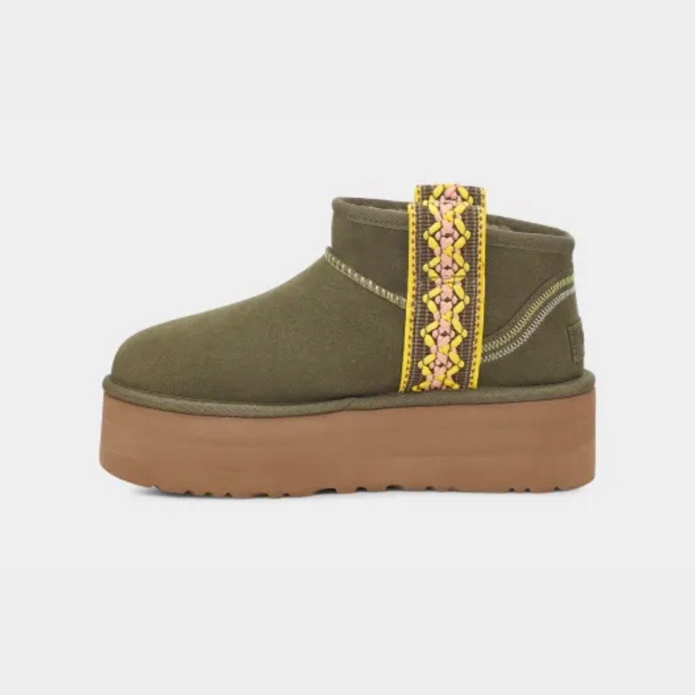 UGG Classic Ultra Mini Braid Platform olive green women （Ships out in one day） - Picture 6 of 9